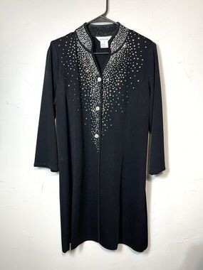 Misook Exclusively Misook Black + Rhinestone Crested Button Lightweight Duster